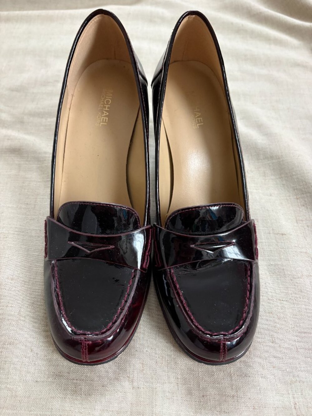 Michael Kors Oxblood Penny Loafers Block Heel | 7.5 Fits 7
